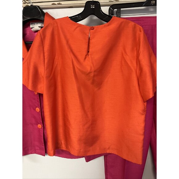 Peter Popovitch Satin 3 pc Suit Set Jacket, Top & Pants Pink & Orange Medium/Sma - Picture 4 of 16